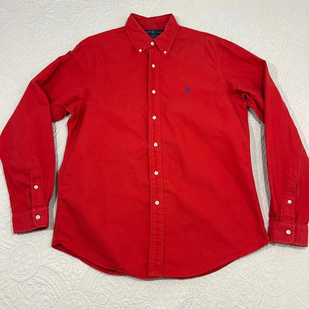 Polo Ralph Lauren Mens Custom Fit Red Cotton Button Down Shirt Large *READ